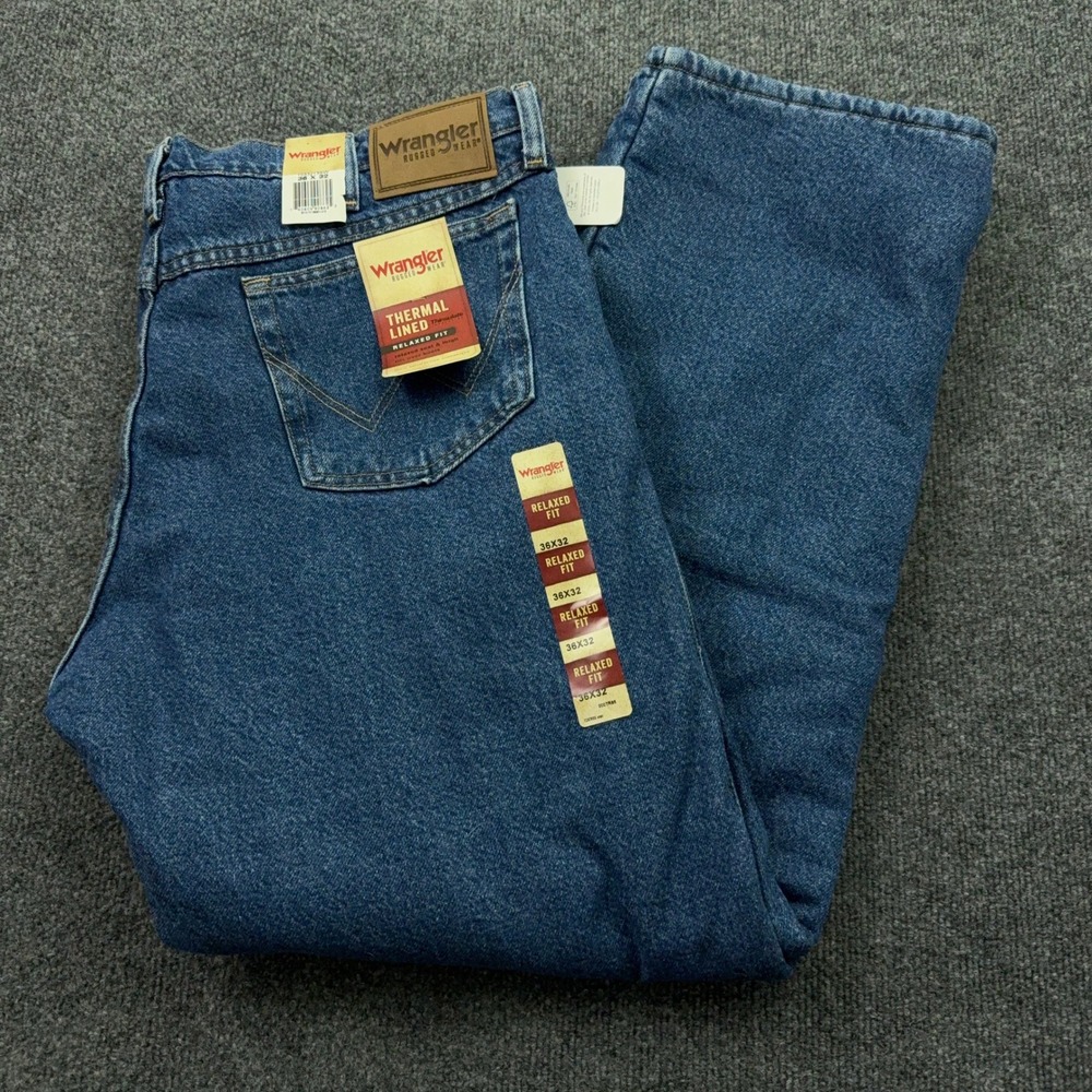 Wrangler Rugged Wear Jeans Mens 36x32 Thermal Lined Relaxed Fit Work Gorpcore